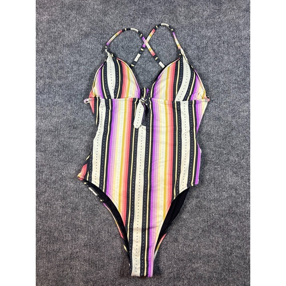RIPCURL One Piece Swimsuit Women's XL Striped Adjustable Straps Open Back Lined